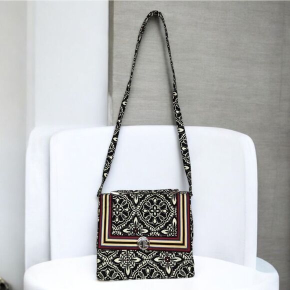 Vera Bradley Barcelona Black Julia Satchel Crossbody Strap Handle Lock Purse Bag - Picture 14 of 14